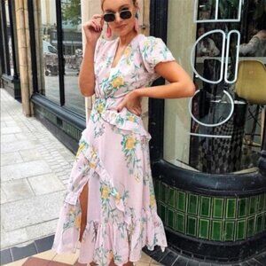 Zara Floral Ruffle Wrap Dress with Puff Sleeves, Size XS NWT